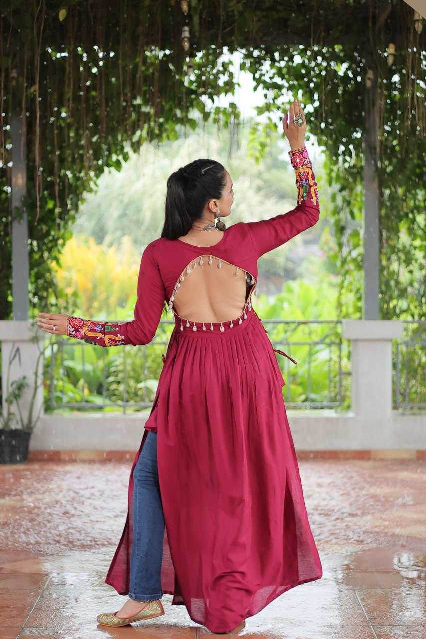 Reyon Cotton Long Embroidered Navratri Kurti - MYLUXURY LANE ENTERPRISE